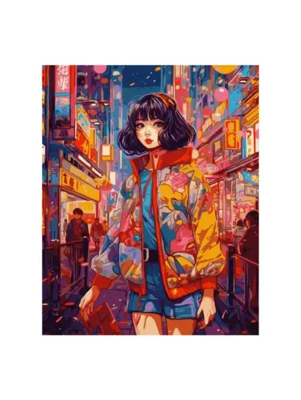 Nömrəli Rəngləmə Lori Çərçivədə 40*50 СМ &quot;Девушка в Токио&quot;