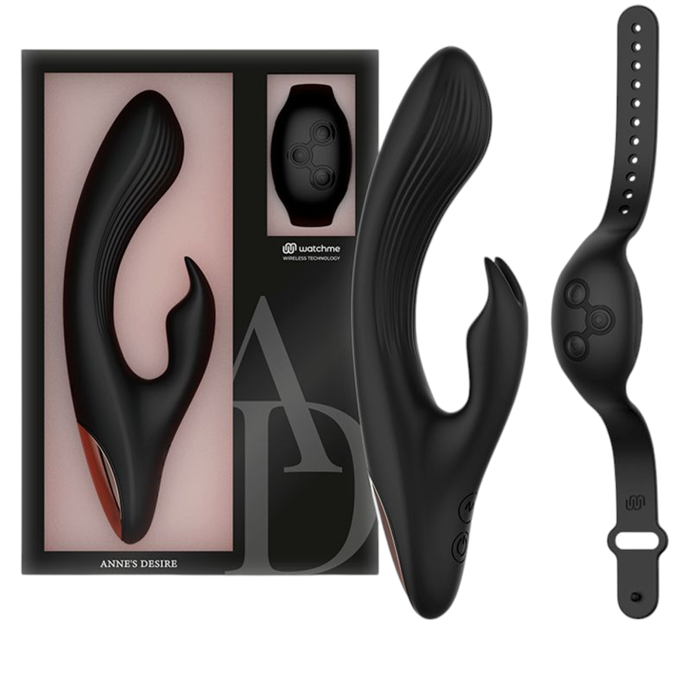 Черный вибратор-кролик 20см с часами-пультом ДУ Anne's Desire Rabbit Remote Control Watchme Technology Black