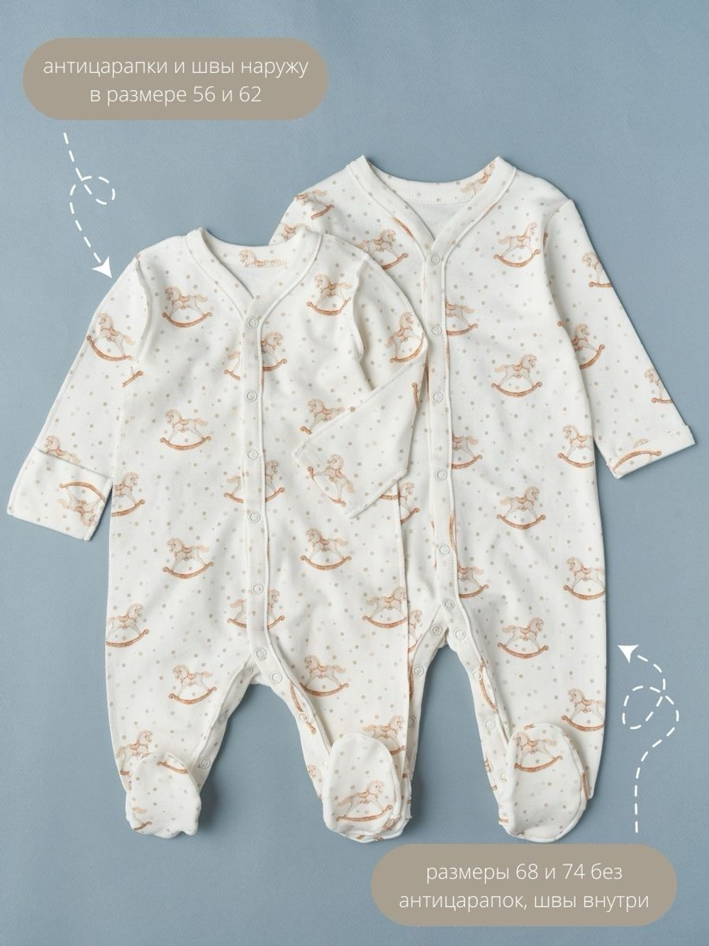 Комбинезон на кнопках "Лошадки с горошками"