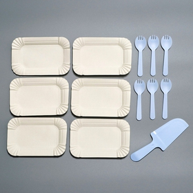 Набор посуды одноразовой для торта на 6 персон, голубой