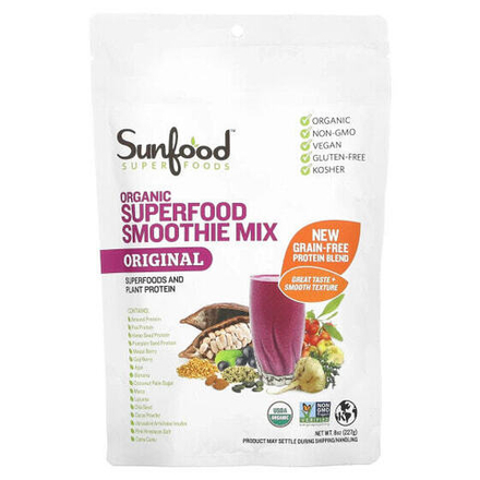 Суперфуды Sunfood, Сырая органическая смесь суперпродуктов для смузи, 227 г (8 унций)