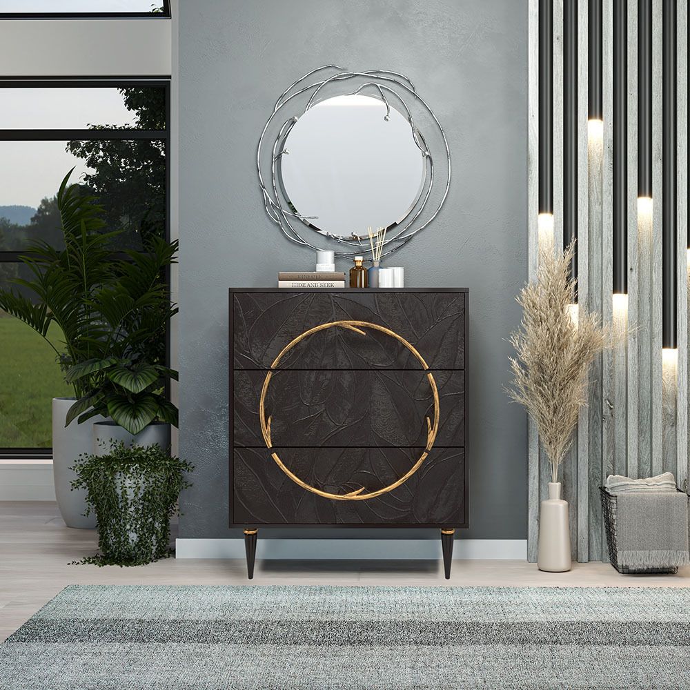 Комод Арт Колор leaves Классик Голд с 3 ящиками Терпкий коричневый