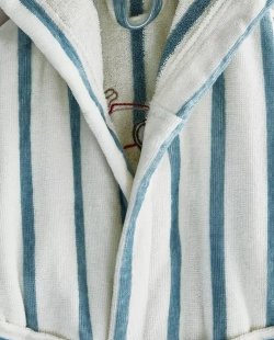 ZARA HOME ДЕТСКИЙ БАННЫЙ ХАЛАТ В ПОЛОСКУ С ВЫШИВКОЙ, СИНИЙ