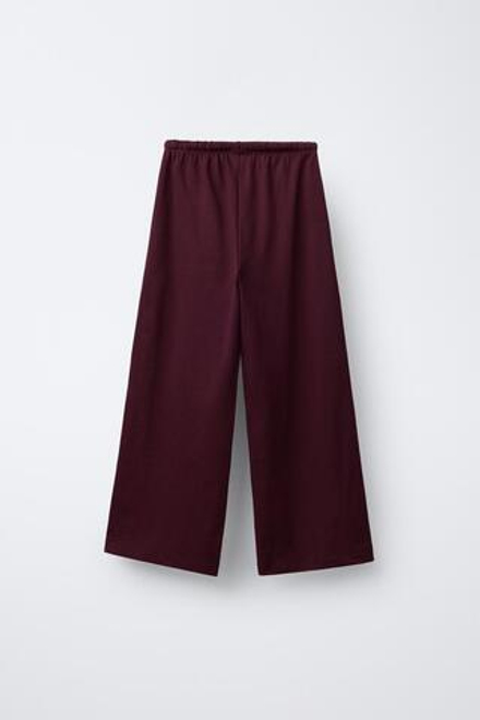 ZARA БРЮКИ WIDE LEG ИЗ ПЛОТНОЙ МЯГКОЙ ТКАНИ С ВЫШИВКОЙ, БУРГУНДИ