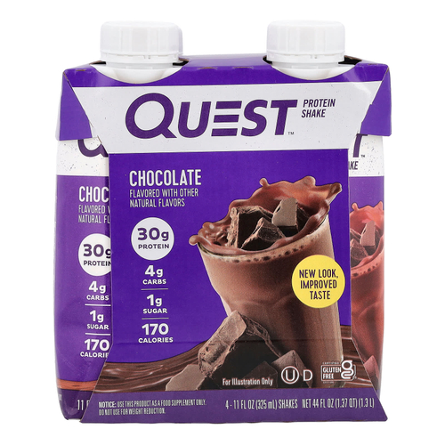 Quest Nutrition, Протеиновый коктейль, шоколад, 4 коктейля, 325 мл (11 жидк. унц.)