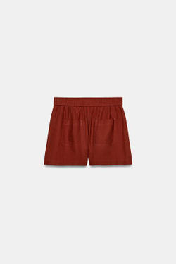 ZARA ШОРТЫ ИЗ СМЕСОВОГО ЛЬНА С ЭЛАСТИЧНЫМ ПОЯСОМ, МЕДНЫЙ