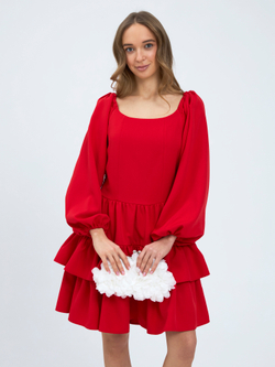 Платье праздничное ярусное с воланами для девочки красное