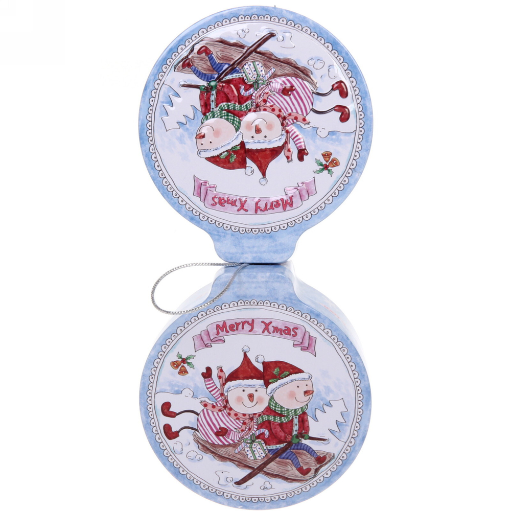 Банка жестяная 200мл 11,2*12,2*4см «Снеговики на санках» двухсторонняя