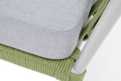 "Диего" кресло плетеное из роупа, каркас алюминий светло-серый (RAL7035) муар, роуп салатовый меланж круглый, ткань светло-серая