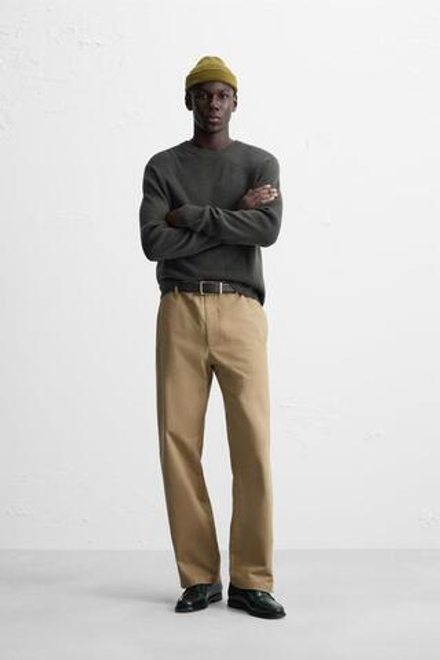 ZARA СВИТЕР ИЗ СМЕСОВОЙ ШЕРСТЯНОЙ ПРЯЖИ С РЕЛЬЕФНЫМ УЗОРОМ, СЕРО-КОРИЧНЕВЫЙ