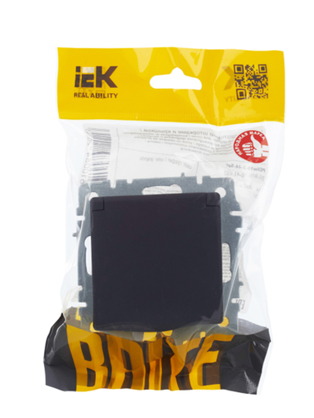 BRITE Розетка 1-местная с заземлением с защитными шторками и крышкой 16А IP44 РСбш10-3-44-БрГ графит IEK