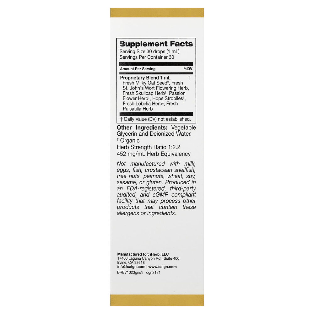 California Gold Nutrition, Goodnight Sleep, добавка для спокойного сна со свежими семенами молочного овса, зверобоем, шлемником и пассифлорой, 30 мл (1 жидк. унция)