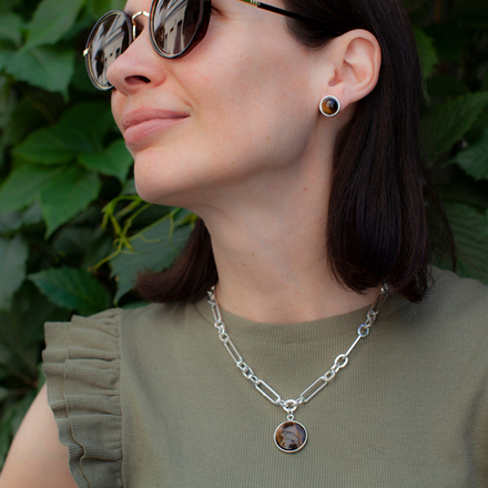 Серьги пусеты Fiore Luna TIGER EYE LE1110 BR/S