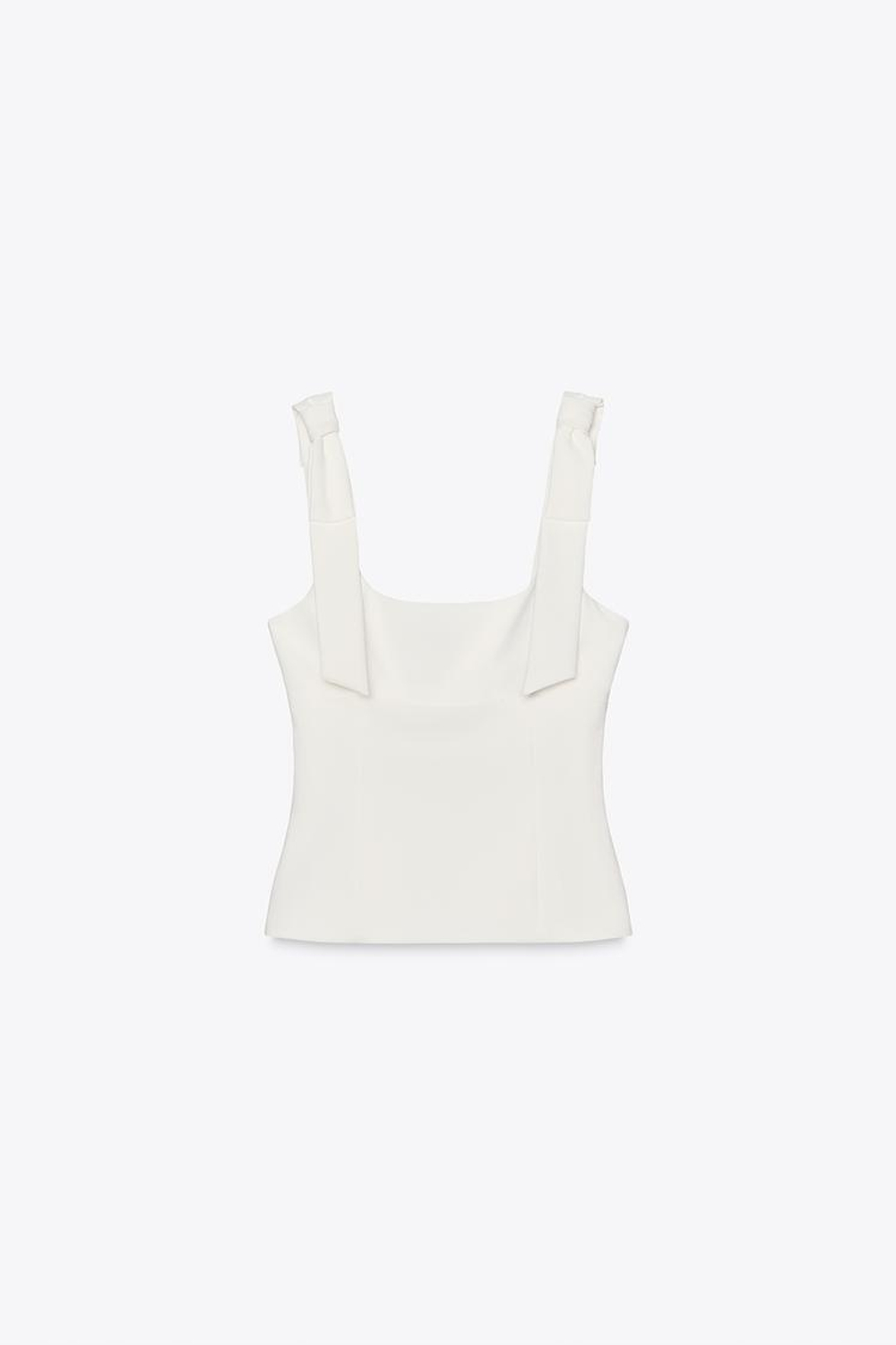 ZARA ТОП ИЗ ЭЛАСТИЧНОЙ ТАКНИ С БАНТАМИ, БЕЛЫЙ