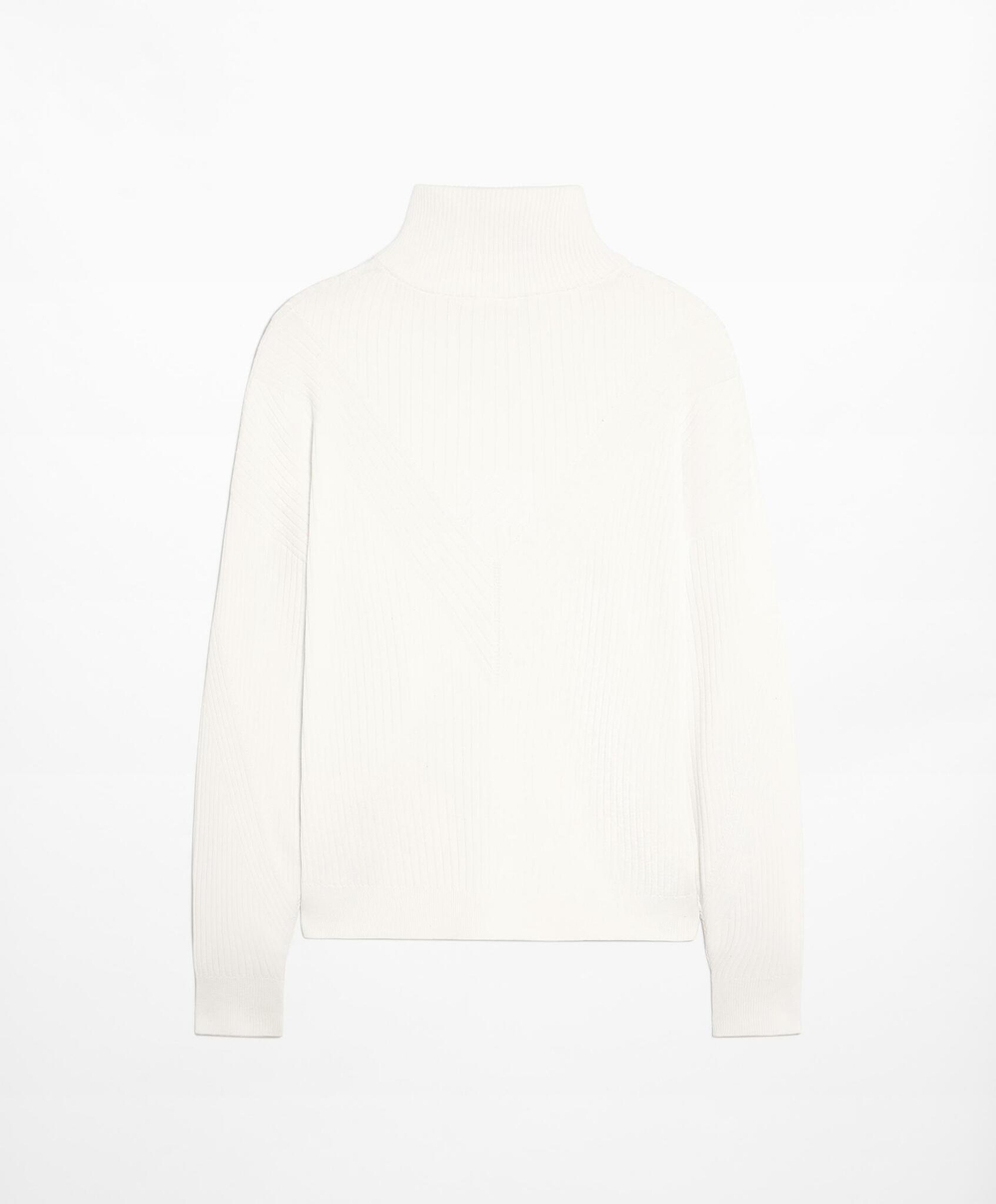 Oysho Свитер в рубчик с высоким воротником, светлый экрю