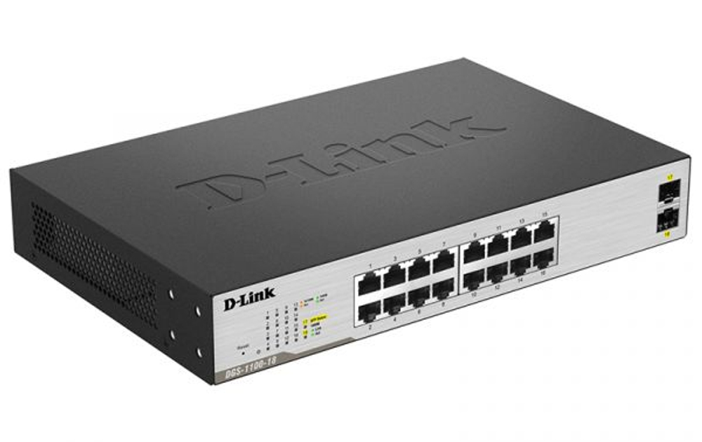 DGS-1100-18/B2A, Коммутатор D-Link 16-port 10/100/1000Base-T + 2 Gigabit SFP ports EasySmart switch
