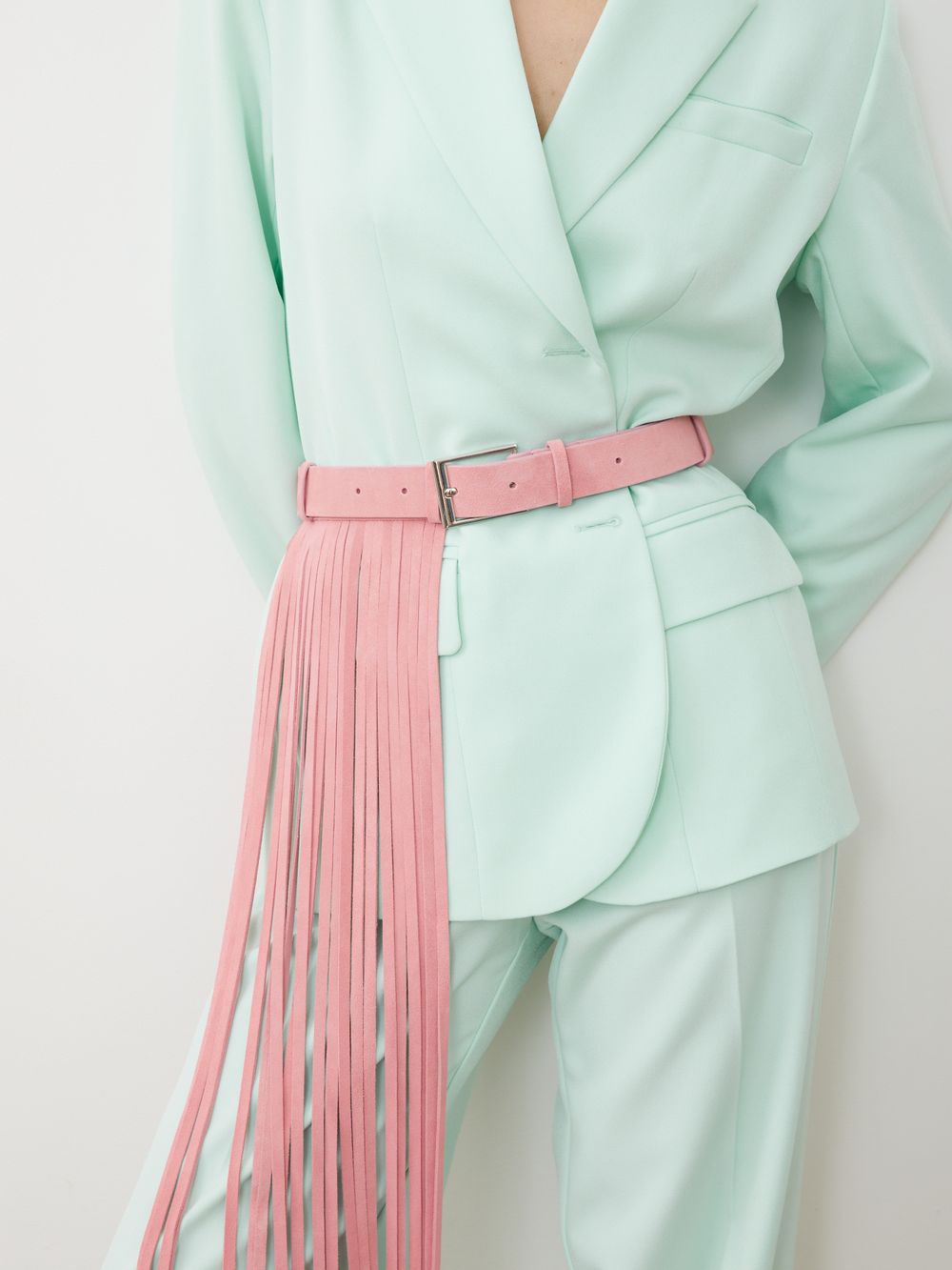 БАЗОВЫЙ РЕМЕНЬ-ТРАНСФОРМЕР С БАХРОМОЙ ЗАМША ПУДРОВЫЙ РОЗОВЫЙ