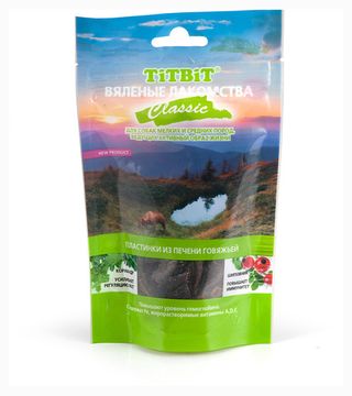 Titbit лакомство для собак Пластинки из говяжей печени 60 г