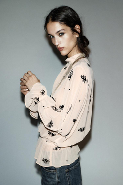 ZARA ПОЛУПРОЗРАЧНАЯ БЛУЗА С ПАЙЕТКАМИ, РАЗНОЦВЕТНЫЙ