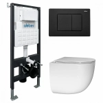 Унитаз подвесной ABBER Bequem AC1132TC-AC0105-AC0120MB белый/кнопка черный матовый, с крышкой микролифт, с инсталляцией, безободковый, слив-торнадо