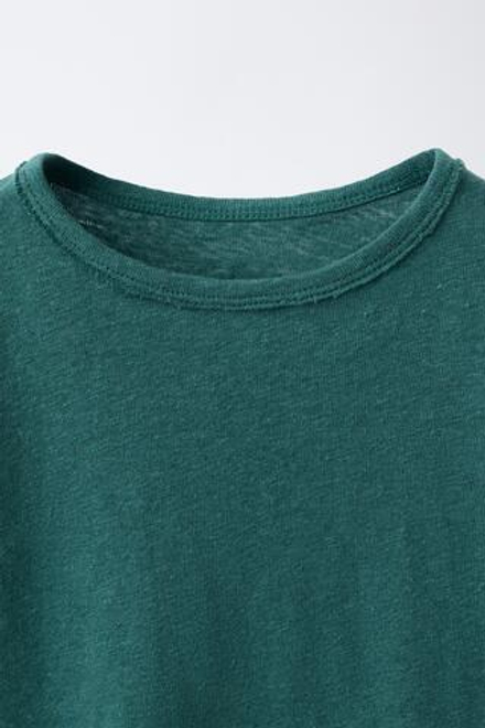 ZARA ФУТБОЛКА ИЗ ХЛОПКА И ЛЬНА, УТИНО-СИНИЙ