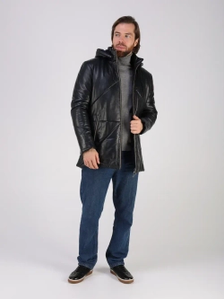 Куртка зимняя кожаная с капюшоном пуховик