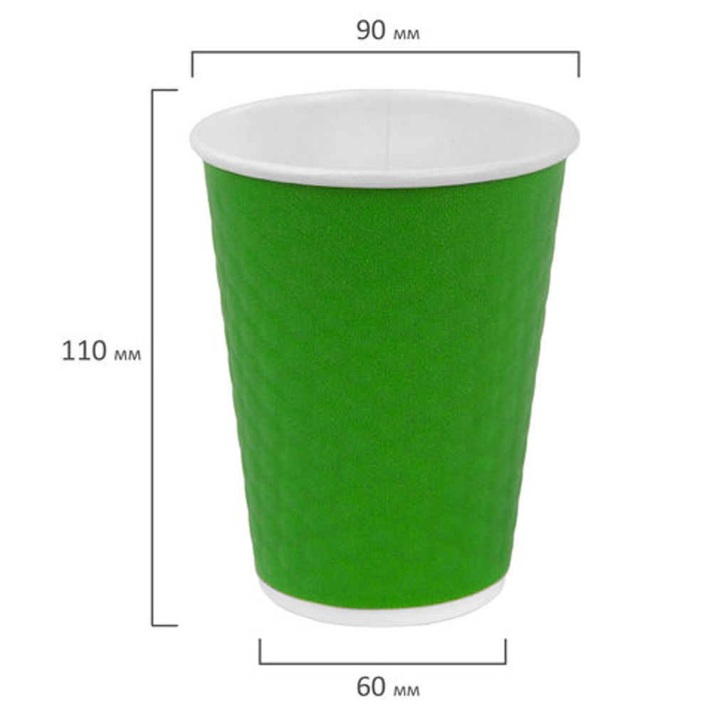Стакан одноразовый бумажный 300/360 мл, D 90 мм, двухслойный, "Соты", зеленый, КОМПЛЕКТ 50 шт., холодное/горячее, WELDAY (ВЭЛДЭЙ), 702706