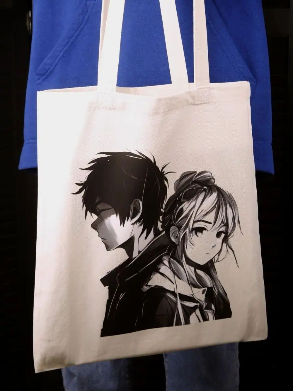 Сумка шоппер женская аниме тканевая через плечо с принтом