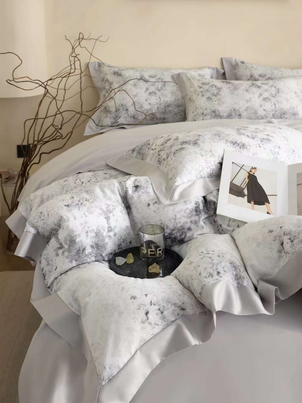 Постельное белье с добавлением кашемира c одеялом Marble Grey