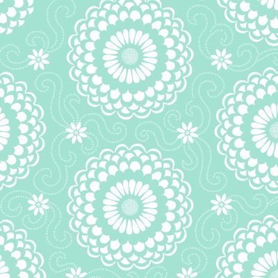 Мятный цветочный орнамент. Пионы, завитки и маргаритки.