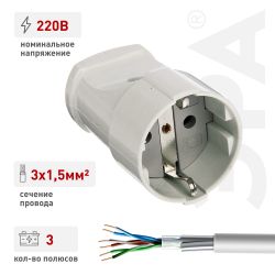 Розетка ЭРА Rx2-W кабельная с заземлением прямая 16A белая | Штепсельные вилки и розетки