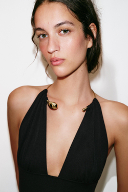 ZARA ПЛАТЬЕ-ХАЛТЕР С ЧОКЕРОМ, ЧЕРНЫЙ