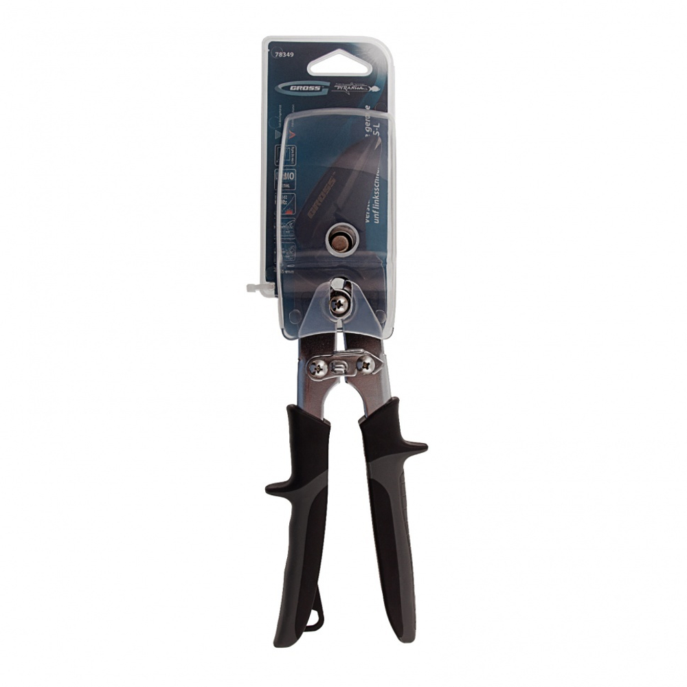 Ножницы по металлу "Piranha", усиленные, 255 мм, прямой и левый рез, сталь СrMo, двухкомпонентные рукоятки Gross