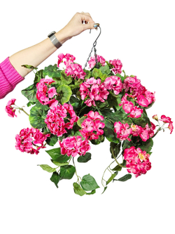 Искусственные цветы Герань густая супер малиновая в подвесном кашпо