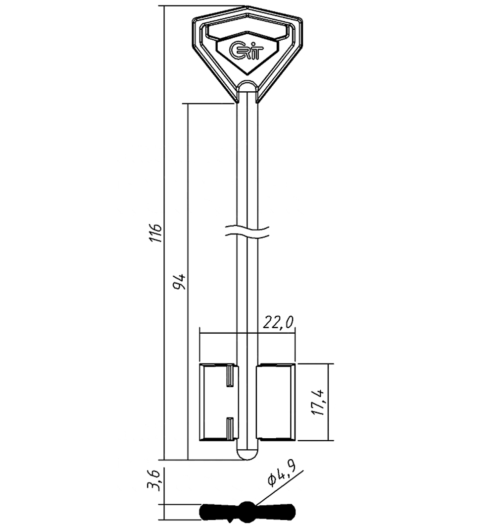 Заготовка сувальдного ключа 12789 KRT3D  Grit