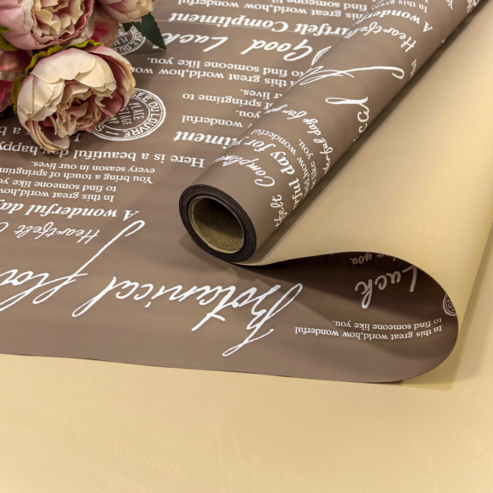 Пленка В рулоне 10 м х 58 см двухсторонняя с белым тиснением (Желтый, Коричневый)