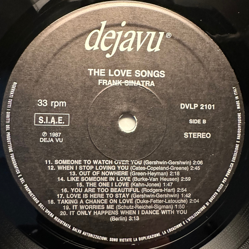 Frank Sinatra ‎– The Frank Sinatra Collection The Love Songs (Италия 1987г.)