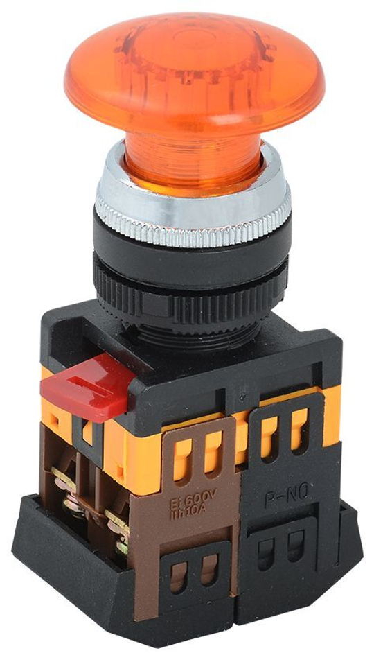 Кнопка управления AELA-22 "Грибок" d=22мм 1з+1р неон/240В желтая IEK