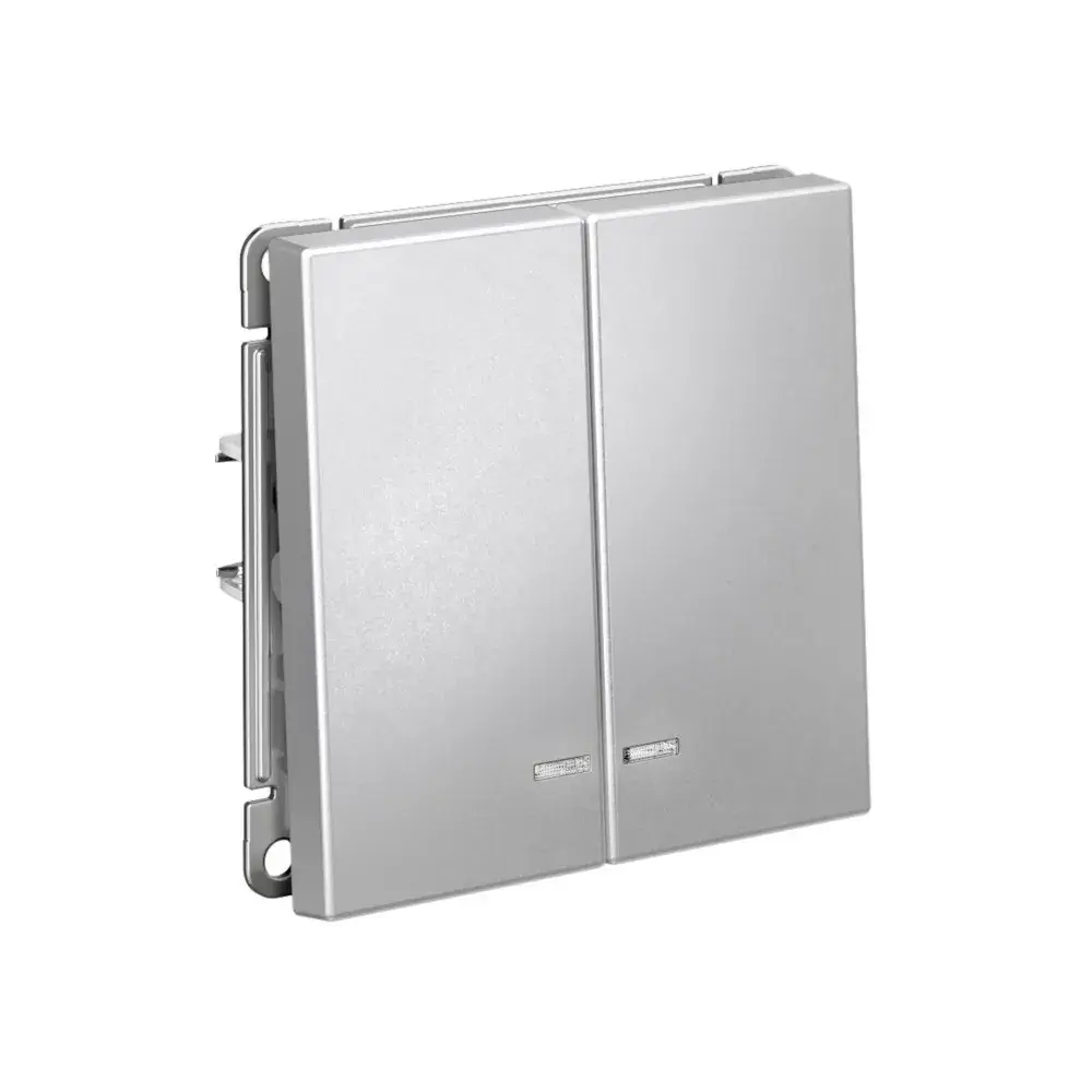 ARTGALLERY 2-клавишный ВЫКЛЮЧАТЕЛЬ с подсветкой, сх.5а, 10АХ, механизм, быстрозажим. клем., АЛЮМИНИЙ