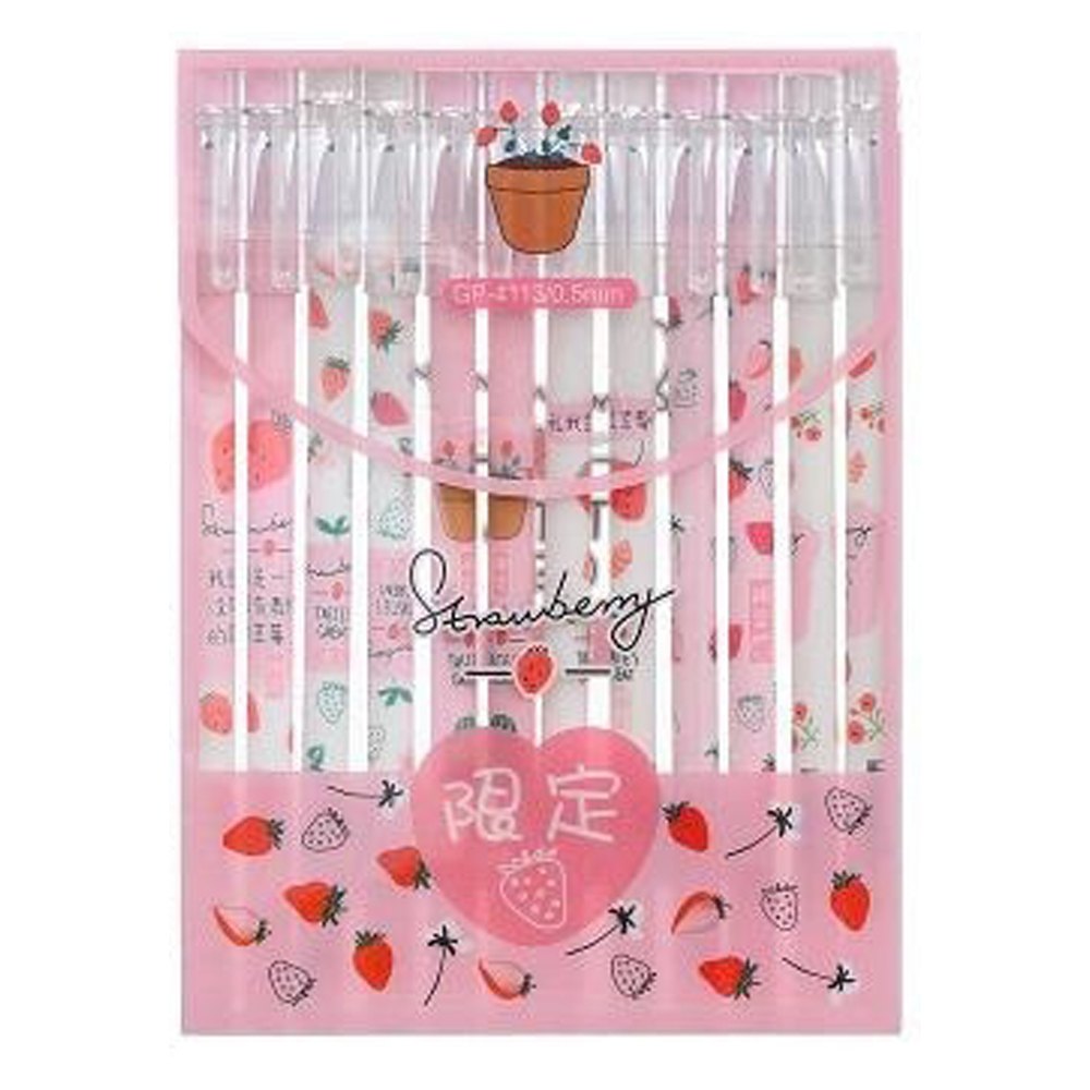 Ручка гелевая, пиши-стирай, Basir, синие чернила, серия "КЛУБНИКА", корпус с рисунком, 12 шт