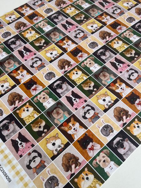 Купон 54 x110 cm, ЗАБАВНЫЕ МИНИ СОБАЧКИ, 11 рядов 100% хлопок 2