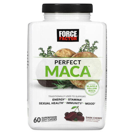 Суперфуды Force Factor, Perfect Maca, темная вишня, 60 жевательных таблеток Superfood