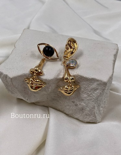 Серьги Скиапар. "Части лица" золотые с камнями