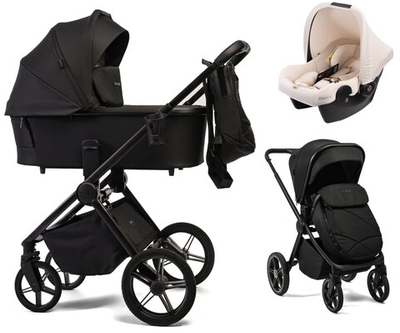 Детская коляска Peppy Monaco 3 в 1 с автокреслом Rise Milk Black (черный), рама черная матовая