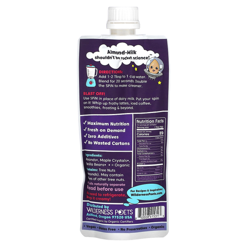 Wilderness Poets, Spin, органический концентрат миндального молока, ваниль, 227 г (8 унций)