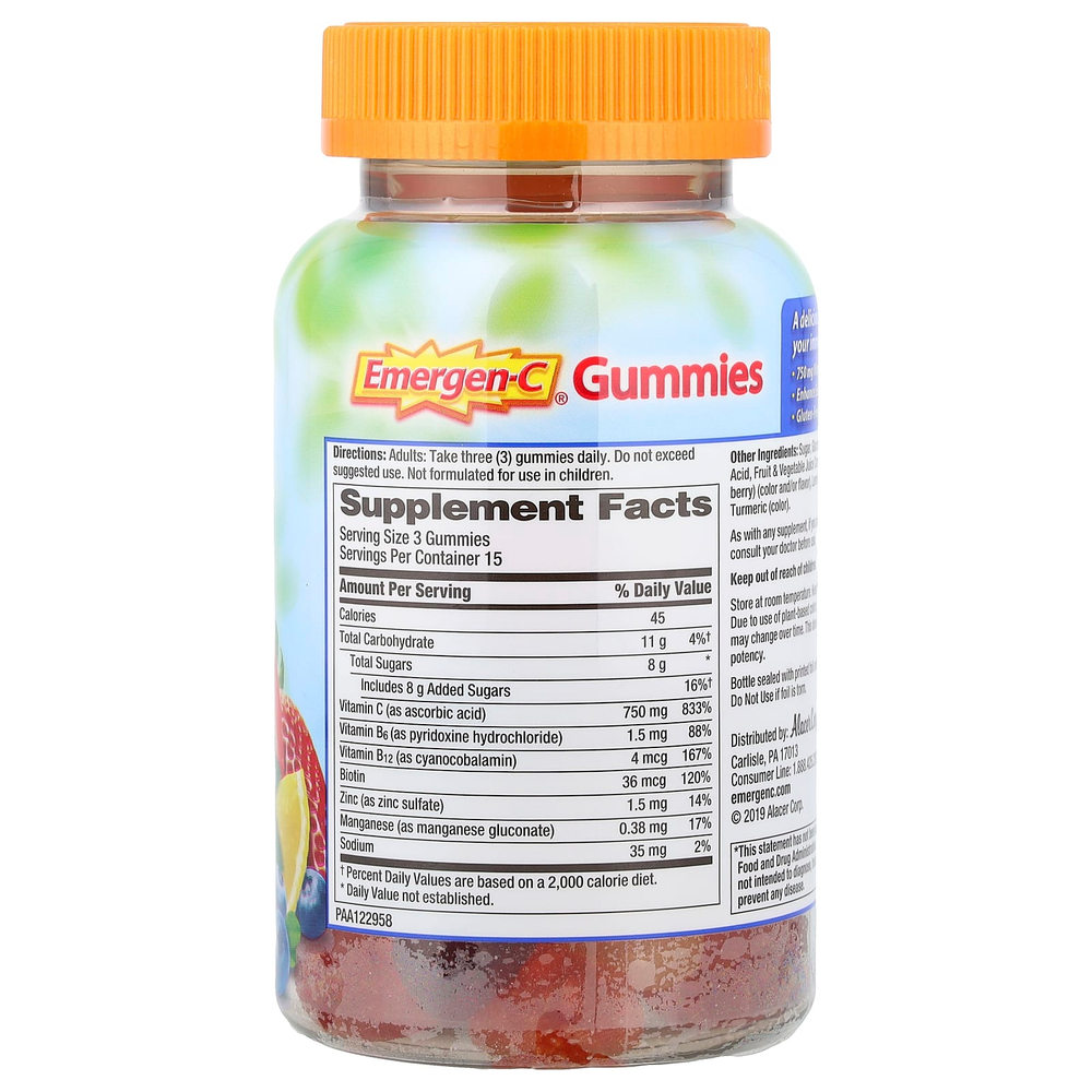 Emergen-C, Жевательные таблетки для поддержки иммунитета, клубника, лимон и голубика, 45 жевательных таблеток
