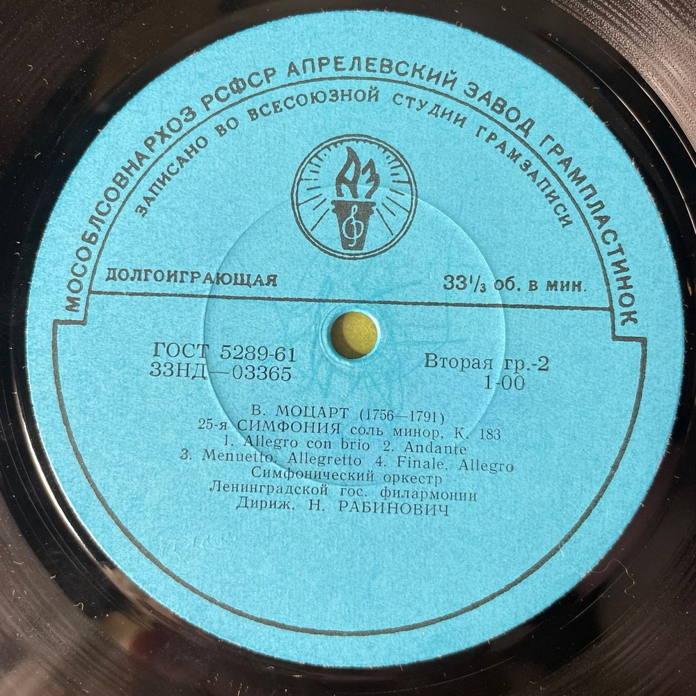 Винтажная виниловая пластинка LP В. А. Моцарт, Маленькая Ночная Серенада / 25-я Симфония Соль Минор (СССР 1969)