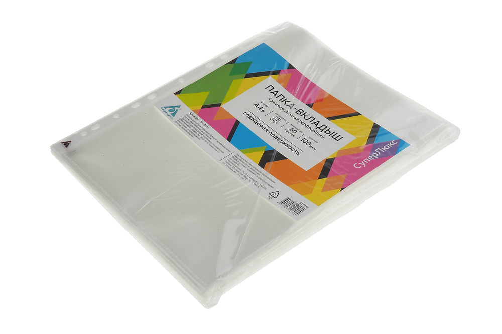 Папка-карман с перфорацией А4+ прозрачная глянцевая 0.1мм СуперЛюкс БЮРОКРАТ 25шт/уп