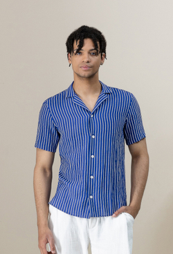 Рубашка с коротким рукавом синяя 02-02-23 SS men