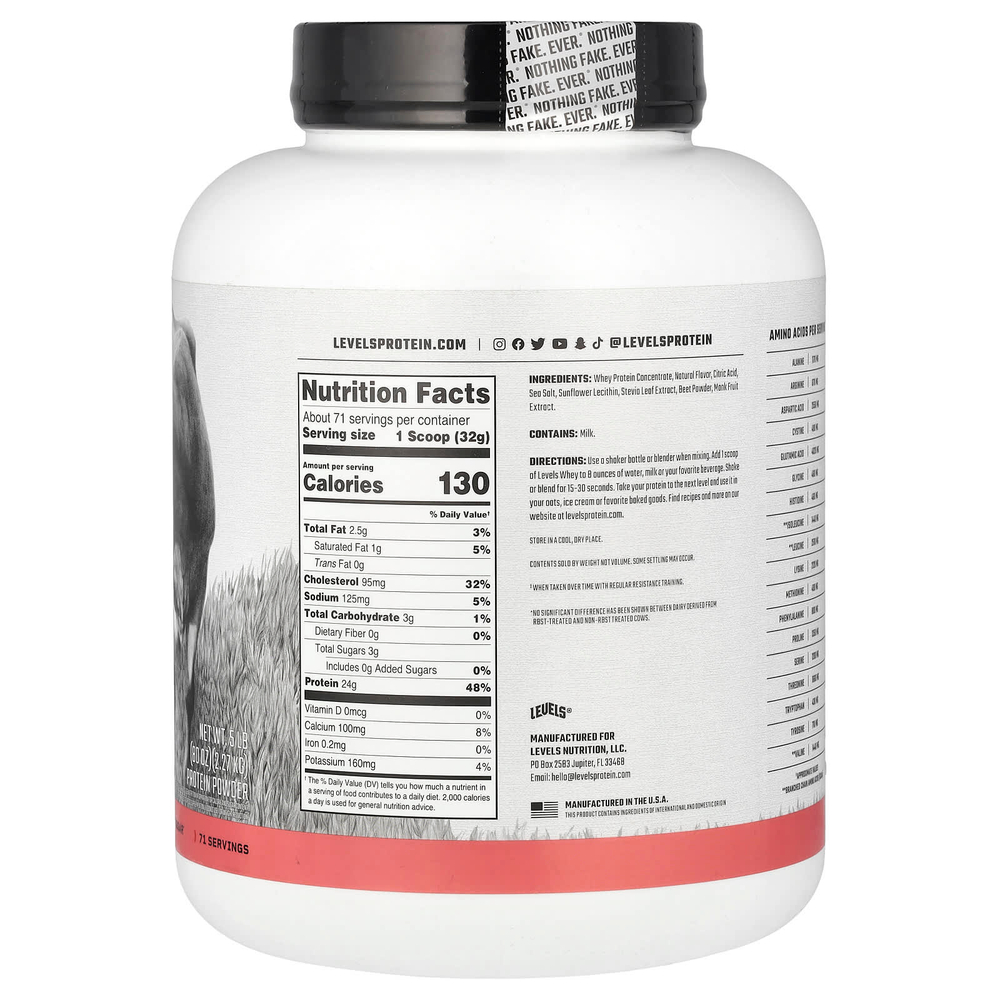 Levels, Порошок из сывороточного протеина от травяного откорма, со вкусом клубники, 2,27 кг (5 фунтов)